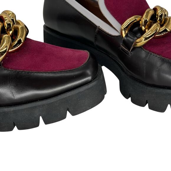 ALL BLACK Womens Chunk Links Lady Lugg Loafer EU 37.5 US 6 Purple Black Classic - Picture 10 of 12